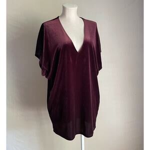 By Together Collection Deep Vneck Velvet like Plum Dress. Size small. Oversized.